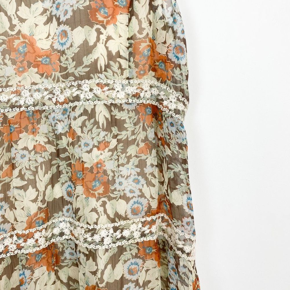 Sundance Sheer Floral Panel Lace Tiered Dress Embroidered Mesh Sleeveless Summer - Picture 4 of 12